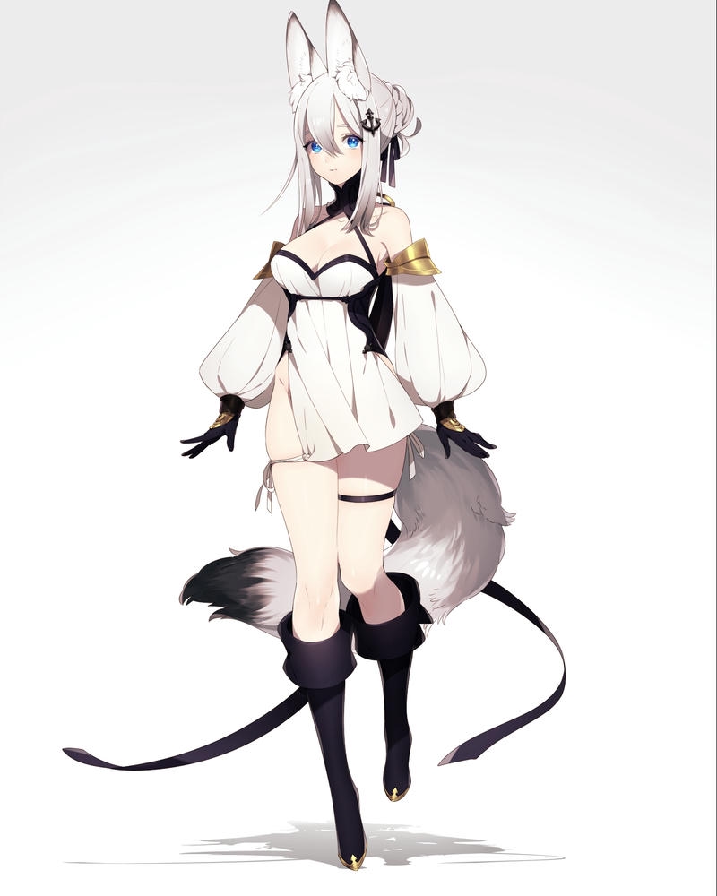 Ảnh hồ ly anime toàn thân dáng đứng thanh thoát nền trắng