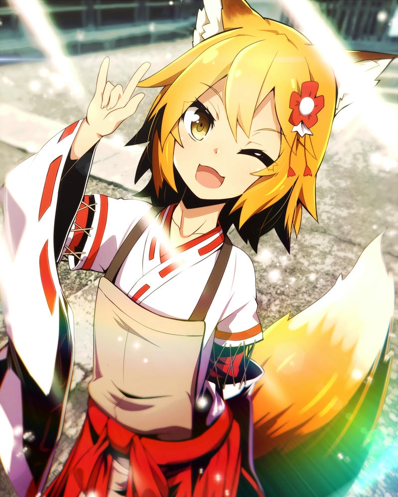 Ảnh hồ ly anime tóc vàng dễ thương nền màu rực rỡ