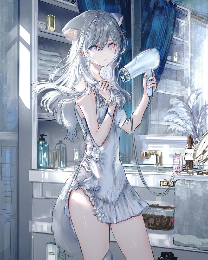 Ảnh hồ ly anime trong phòng tắm hơi nước mờ ảo