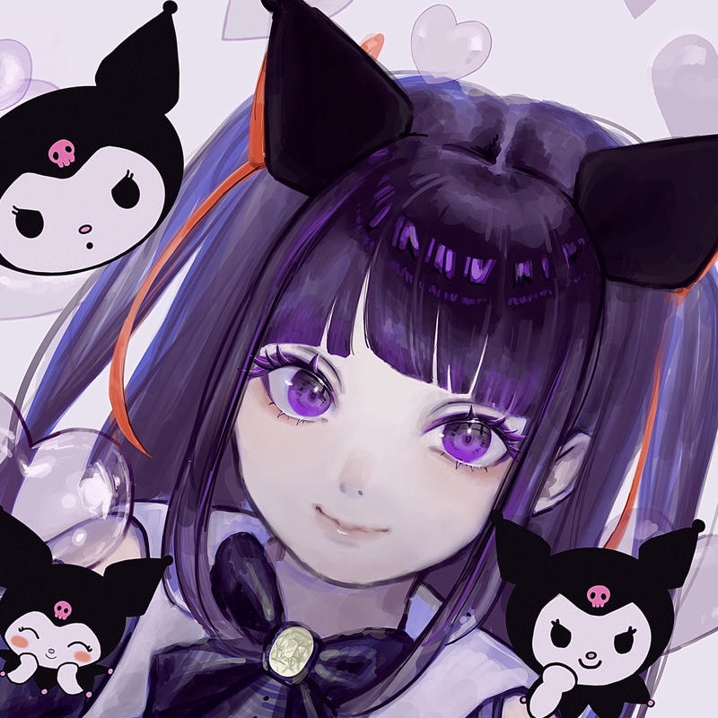 Ảnh kuromi anime cận mặt cô gái tóc đen tai mèo