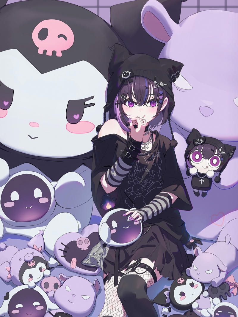 Ảnh kuromi anime tông màu tím đen nhiều biểu cảm lạ