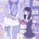 Ảnh kuromi anime trong phòng ngủ màu tím mộng mơ đẹp