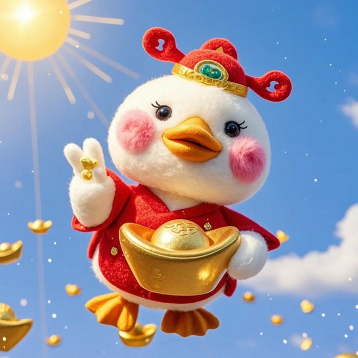 Ảnh vịt vàng dễ thương vịt Thần Tài cầm thỏi vàng