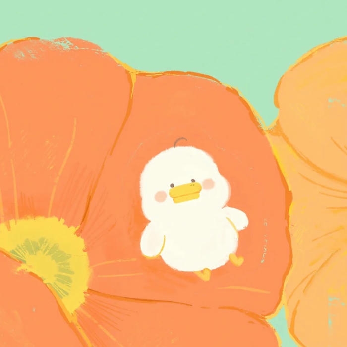 Ảnh vịt vàng dễ thương vịt nhỏ giữa bông hoa cam