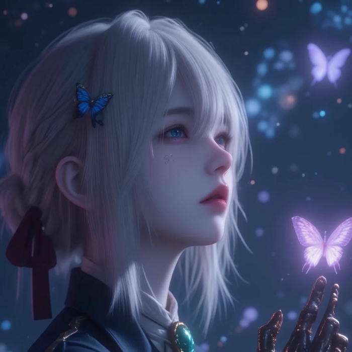 Avatar 3d ảo diệu cô gái tóc trắng bướm bay