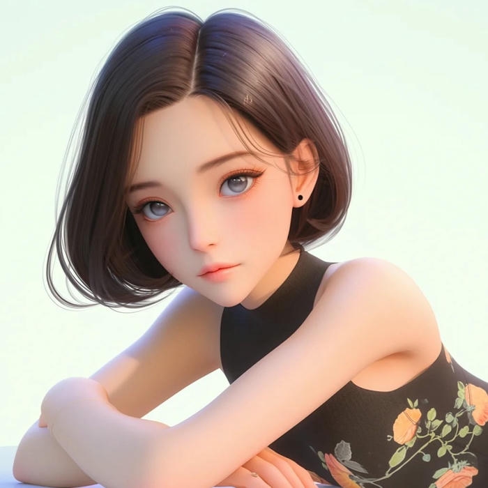 Avatar 3d cô gái tóc ngắn cá tính áo đen