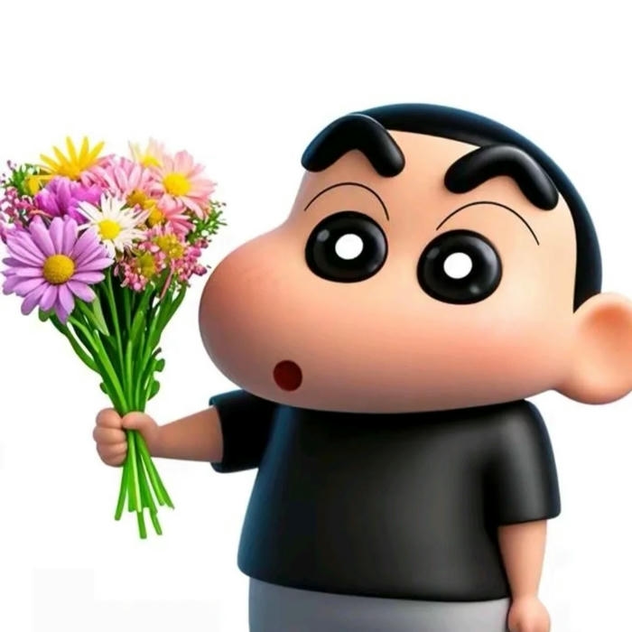 Avatar 3d cute Shin cầm bó hoa tặng người thân