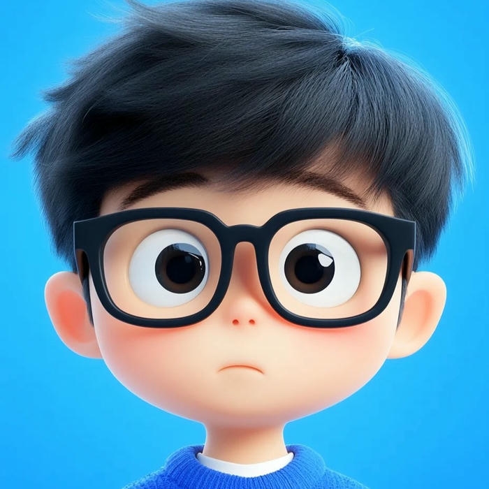 Avatar 3d cute cậu bé đeo kính cận nền xanh