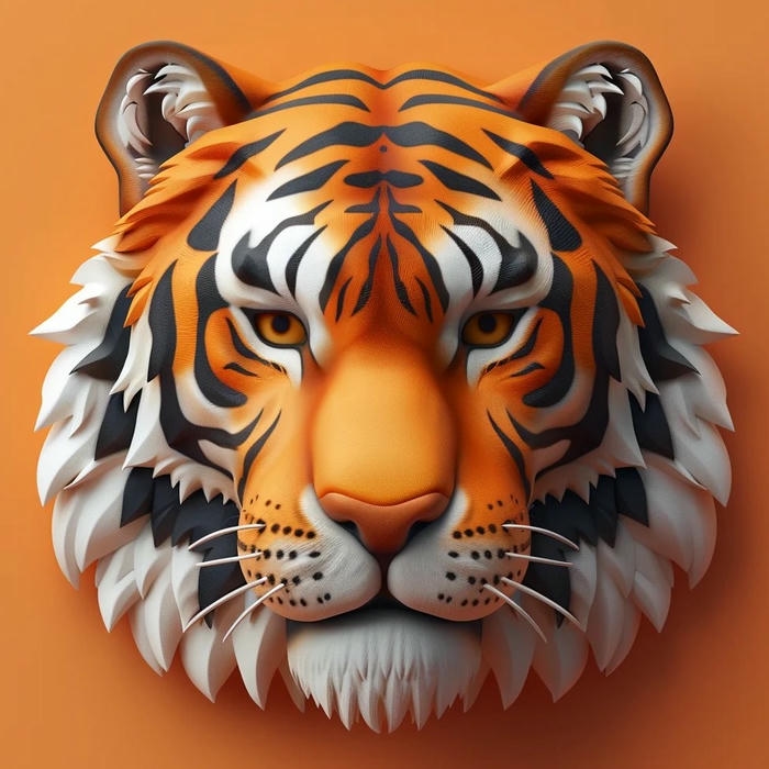 Avatar 3d đầu hổ vằn mạnh mẽ trên nền cam