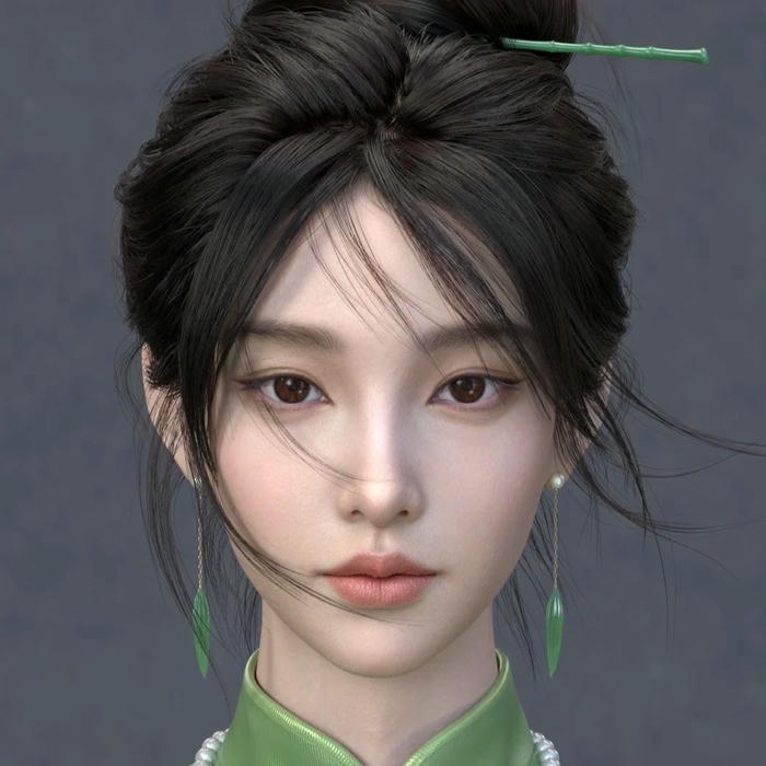 Avatar 3d mỹ nhân cổ trang tóc đen búi cao