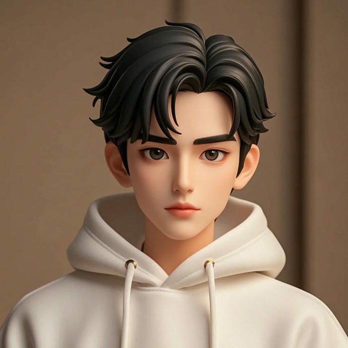 Avatar 3d nam đẹp trai mặc áo hoodie trắng