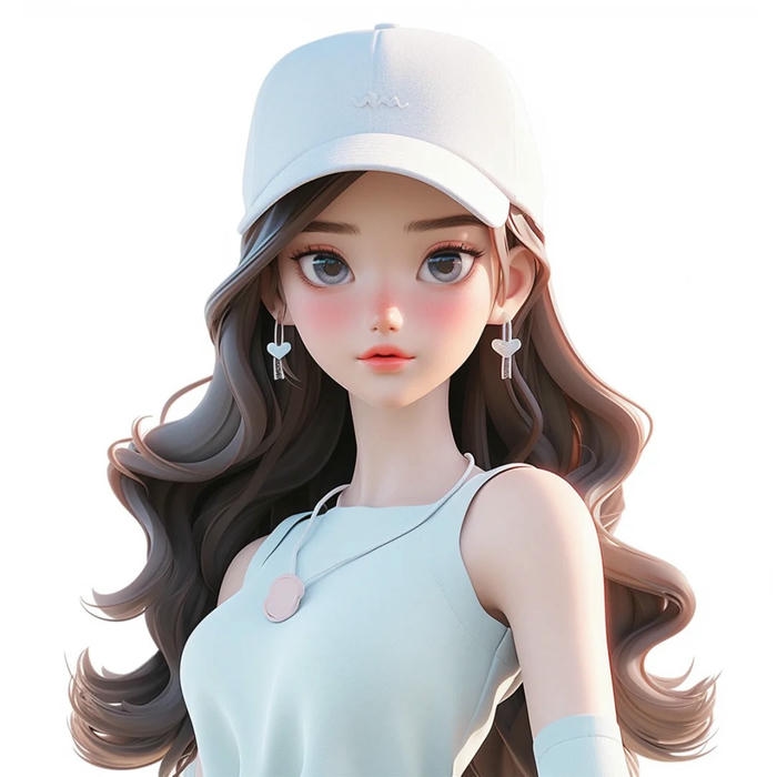 Avatar 3d nữ đội mũ lưỡi trai trắng năng động