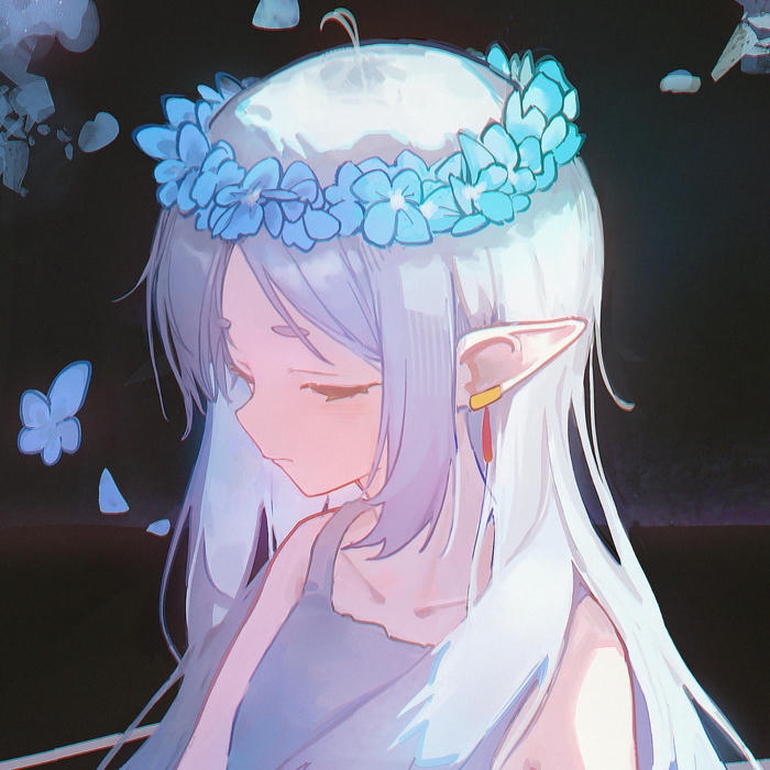 Avatar buồn nữ anime cô gái đội vòng hoa nhắm mắt