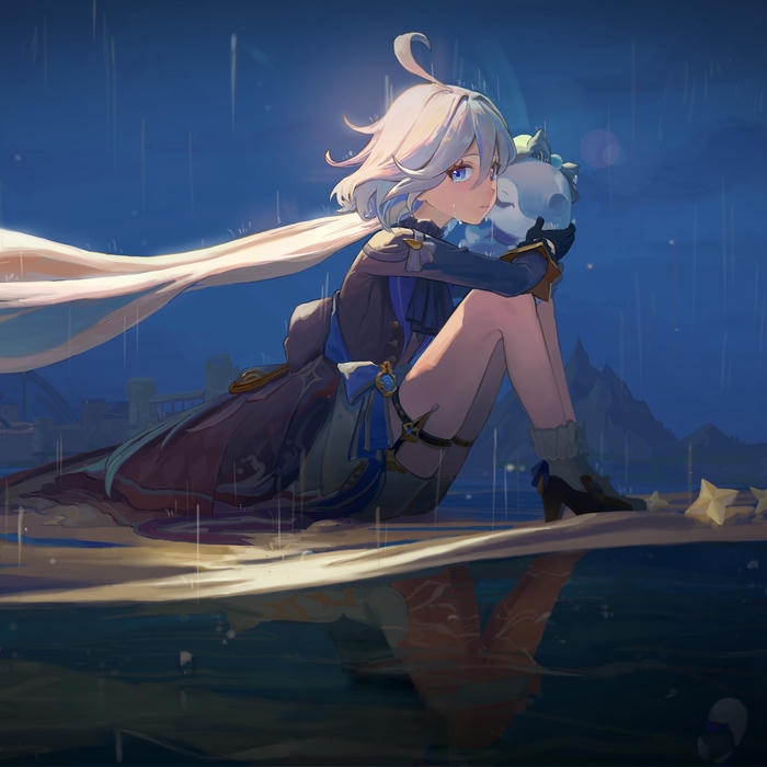 Avatar buồn nữ anime cô gái ngồi trên mặt nước tĩnh