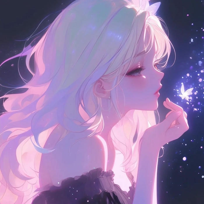 Avatar buồn nữ anime cô gái nhìn bướm đêm phát sáng