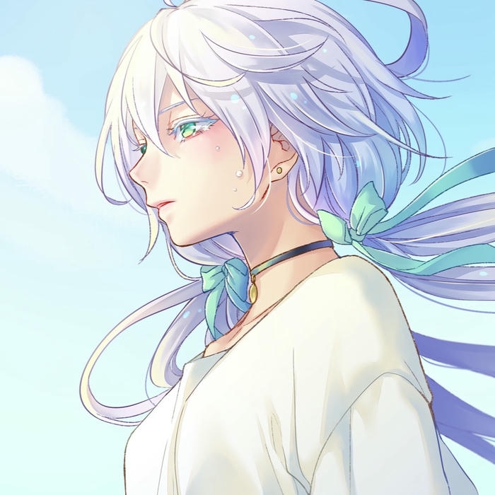 Avatar buồn nữ anime cô gái tóc bạch kim mắt xanh