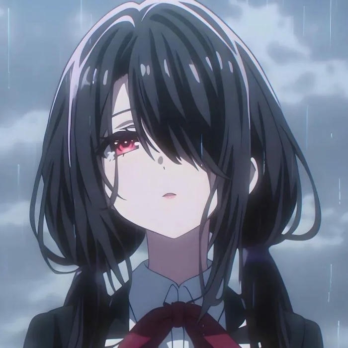 Avatar buồn nữ anime cô gái tóc đen hai bím tóc