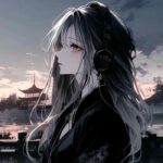 Avatar buồn nữ anime cô gái tóc đen nhìn xa xăm