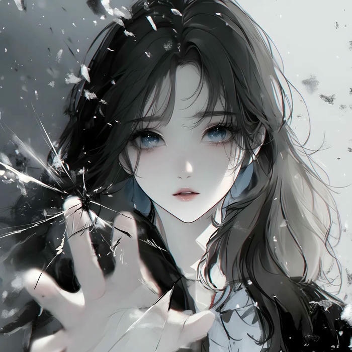 Avatar buồn nữ anime cô gái tóc đen vươn tay ra