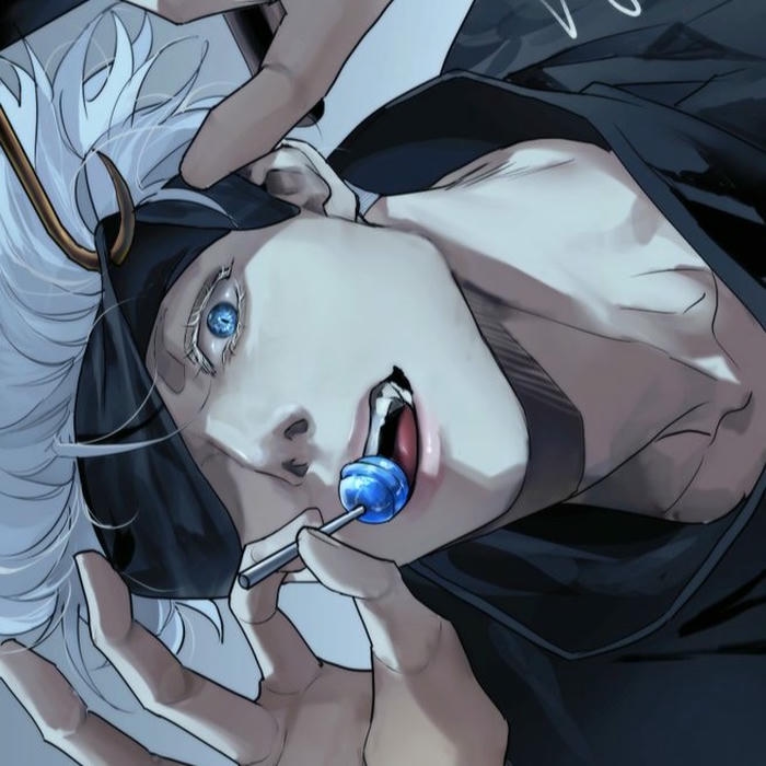 Avatar gojo nằm nghiêng nhìn với ánh mắt xanh biếc