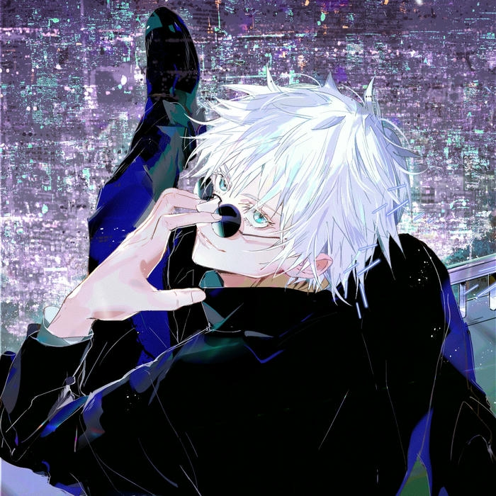 Avatar gojo ngầu tạo dáng giữa không gian tím ảo