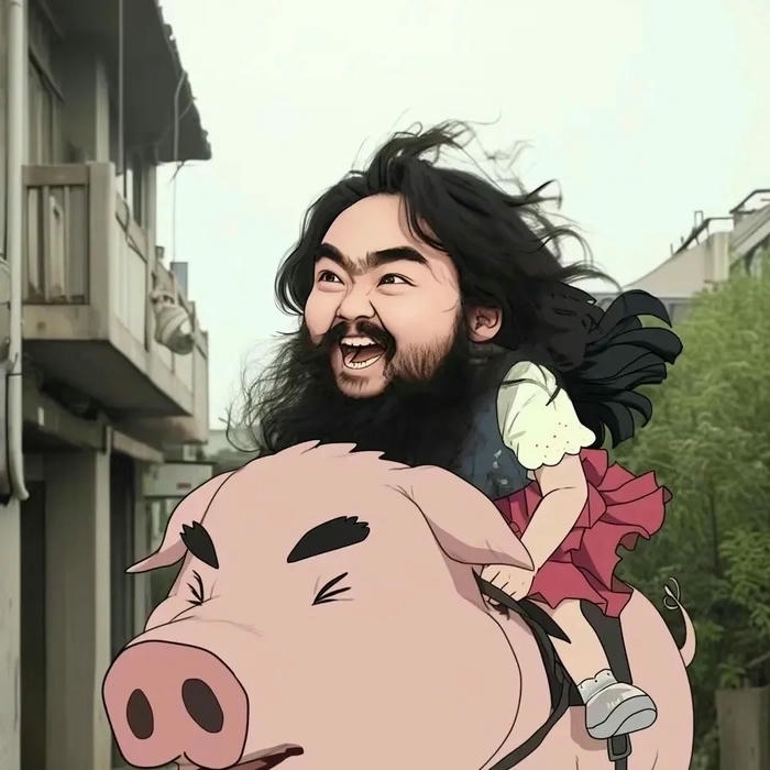 Avatar hài hước người đàn ông râu dài cưỡi lợn