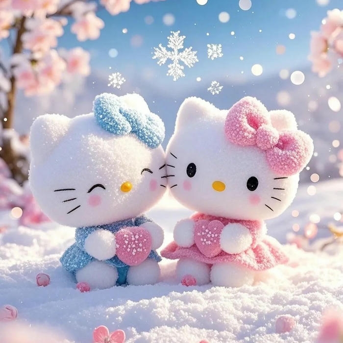 Avatar kitty đáng yêu cặp đôi kitty trên tuyết trắng