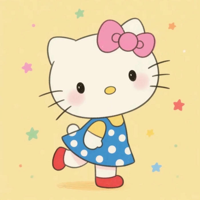 Avatar kitty đáng yêu nháy mắt mặc váy xanh chấm