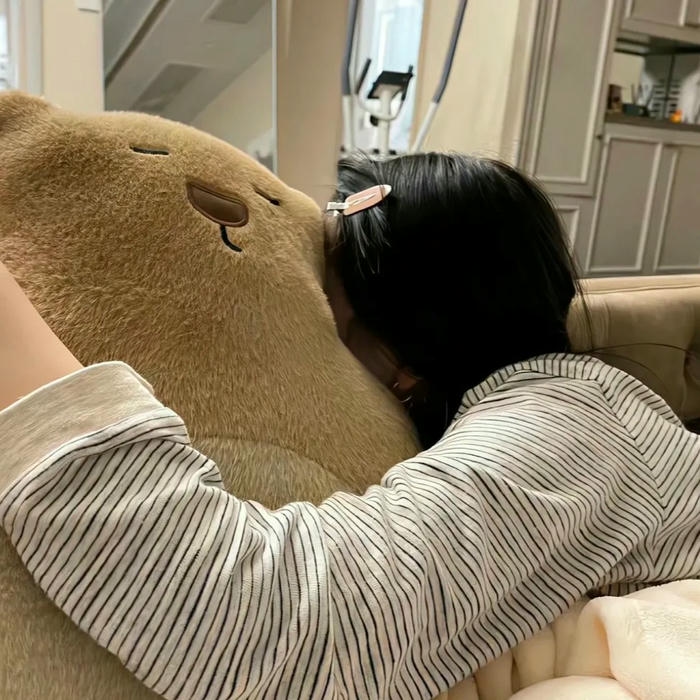 Avatar nữ che mặt bằng gấu bông to màu nâu