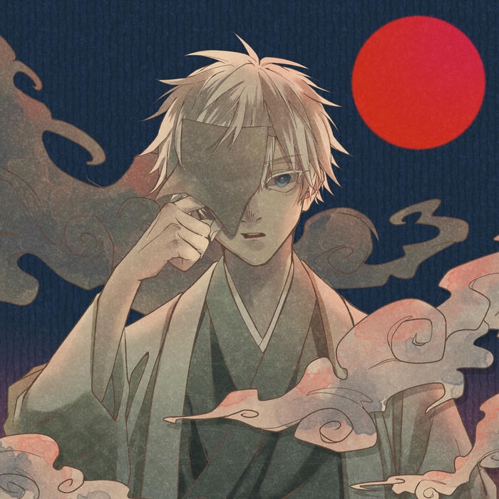 Avatar thầy cúng gojo mặc kimono đứng dưới ánh trăng