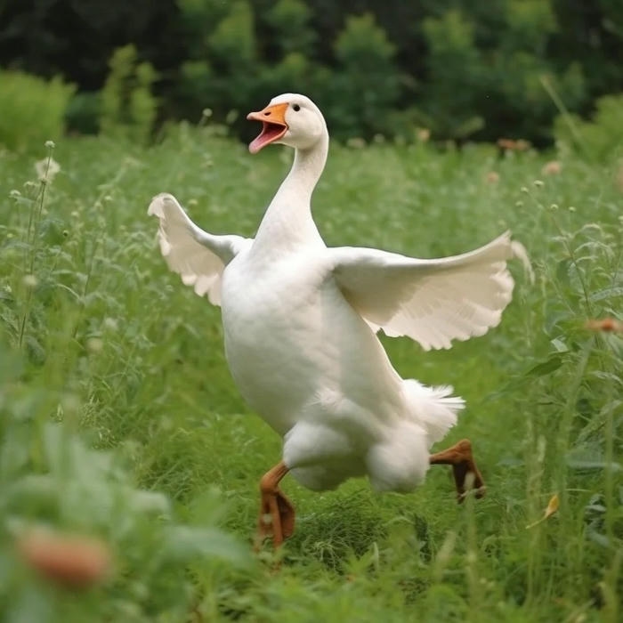Avatar vịt béo vịt trắng xòe cánh trên đồng cỏ