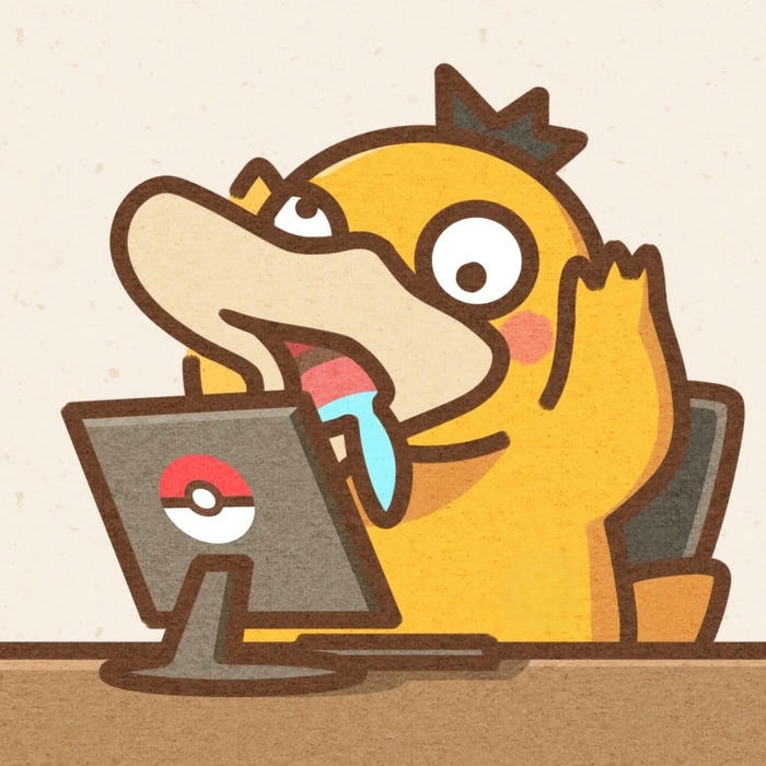 Avatar vịt cute vịt Psyduck đang dùng máy tính