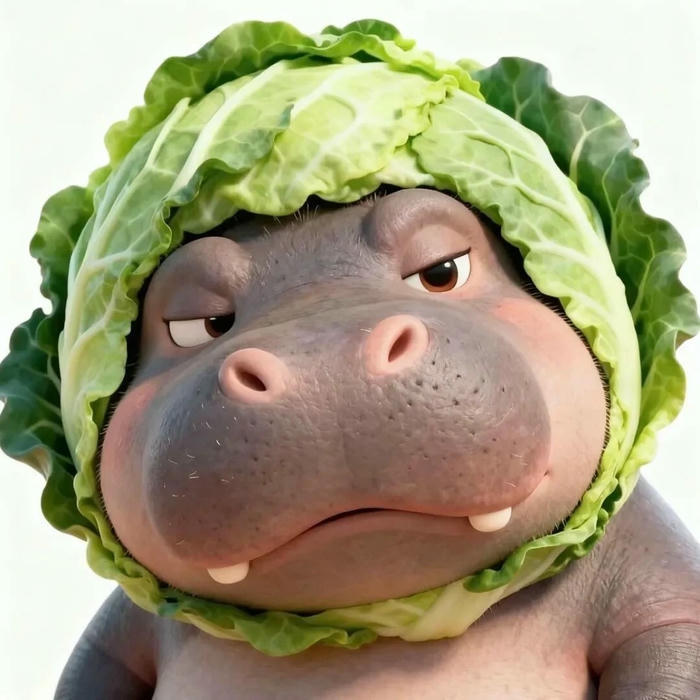 Avatar vô tri chú hà mã đội mũ bắp cải xanh