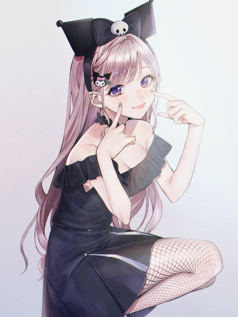 Chân dung cô gái đeo tai mèo đen nền trắng đơn giản