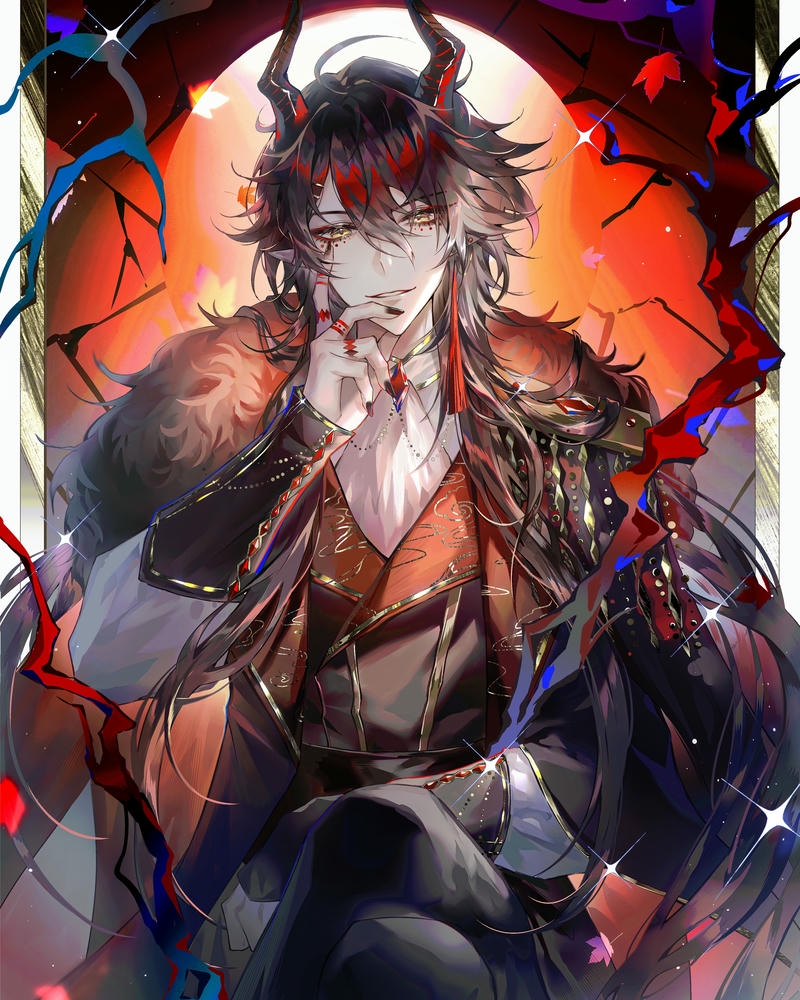 Chúa tể bóng tối với sừng đen và lửa cháy