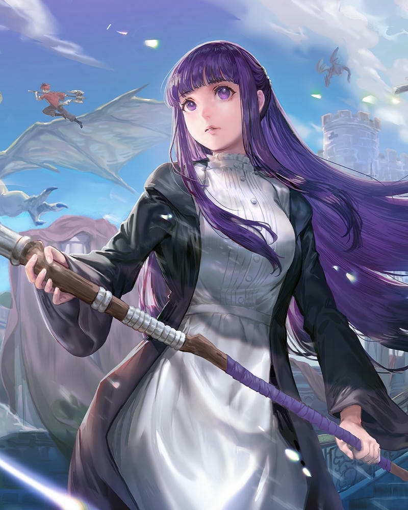 Cô gái pháp sư Fern cầm gậy chiến đấu dũng mãnh