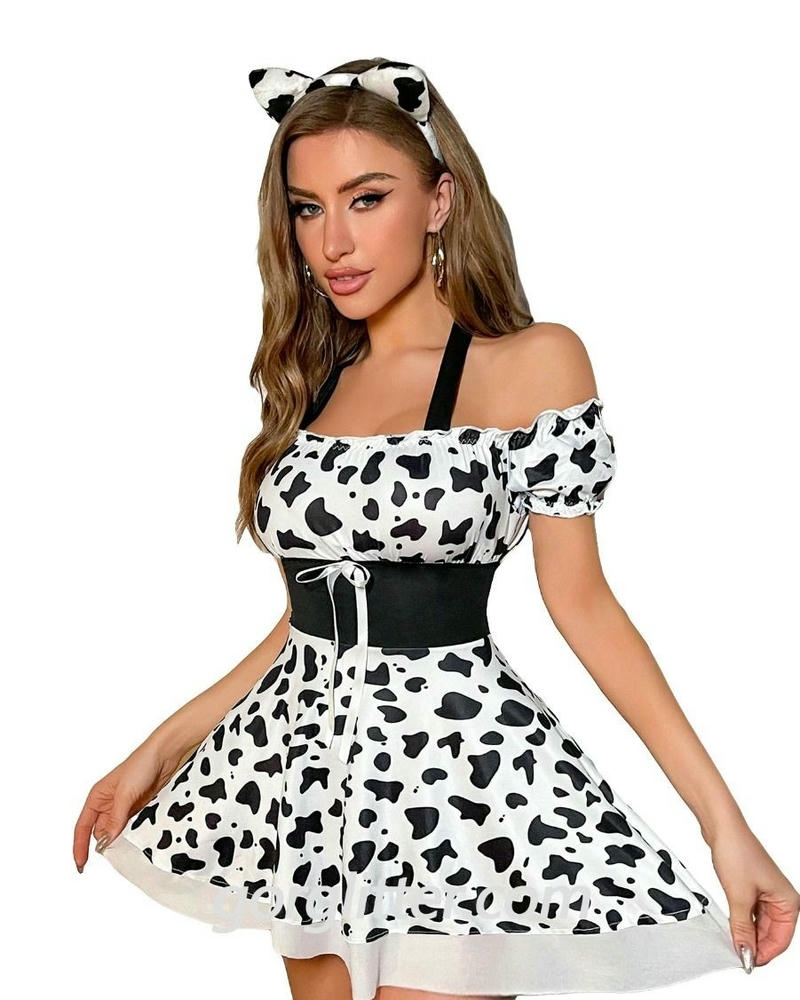 Cosplay bò sữa tóc nâu dài váy xòe dễ thương