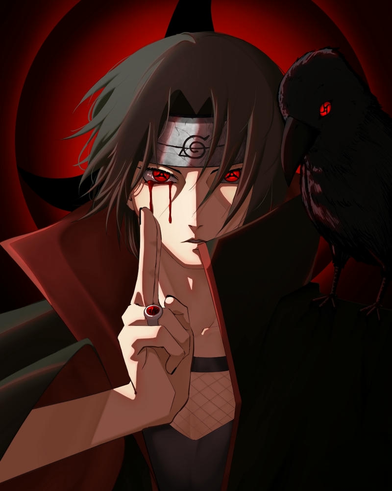Đôi mắt Sharingan của Itachi sáng rực trong đêm tối