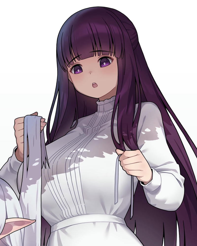 Fern mặc váy trắng tay cầm túi xách đi dạo