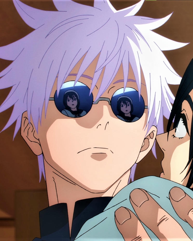 Gojo Satoru đeo kính đen dưới ánh hoàng hôn đẹp