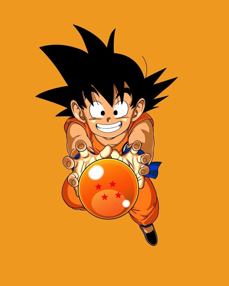 Goku nhỏ cưỡi Cân Đẩu Vân bay lượn vui vẻ nền cam