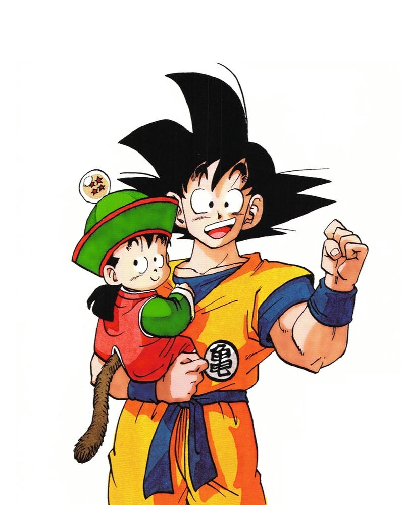 Goku và Gohan lúc nhỏ đứng bên nhau rất hạnh phúc