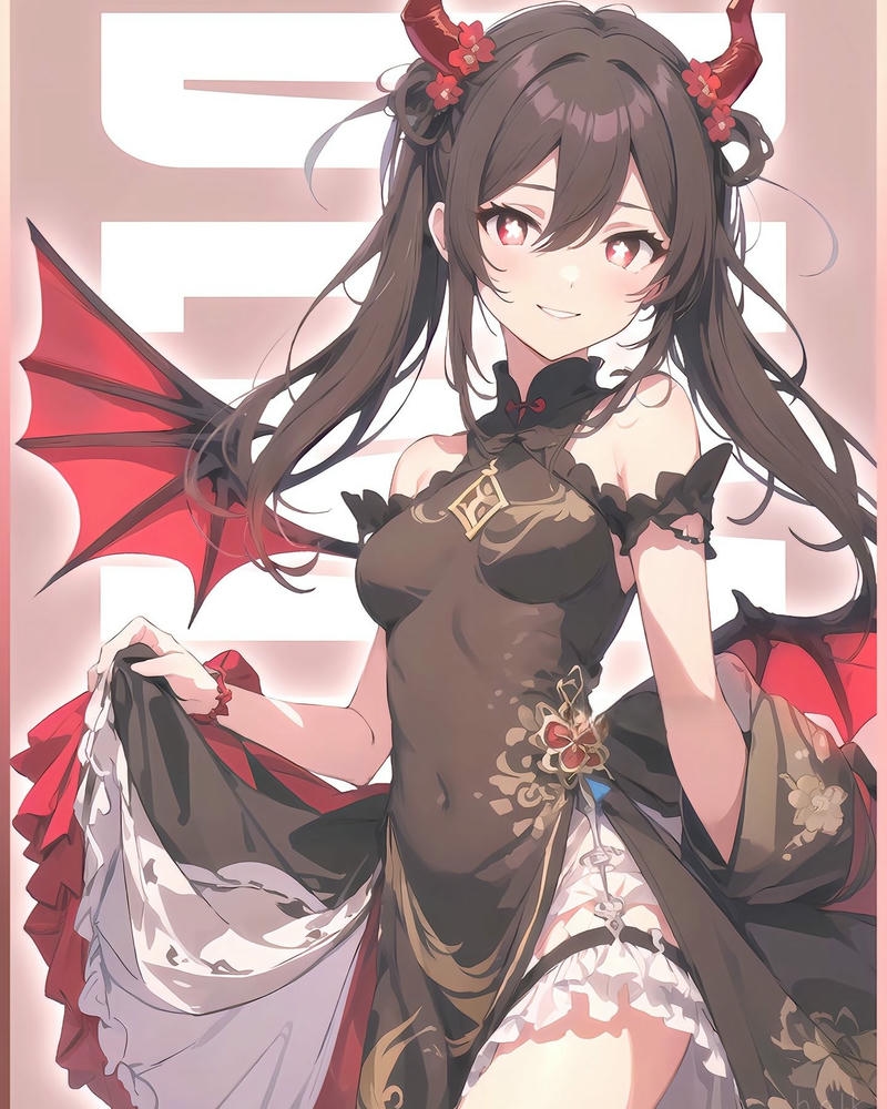 Hình ảnh anime ác quỷ lạnh lùng có cánh và đuôi đỏ