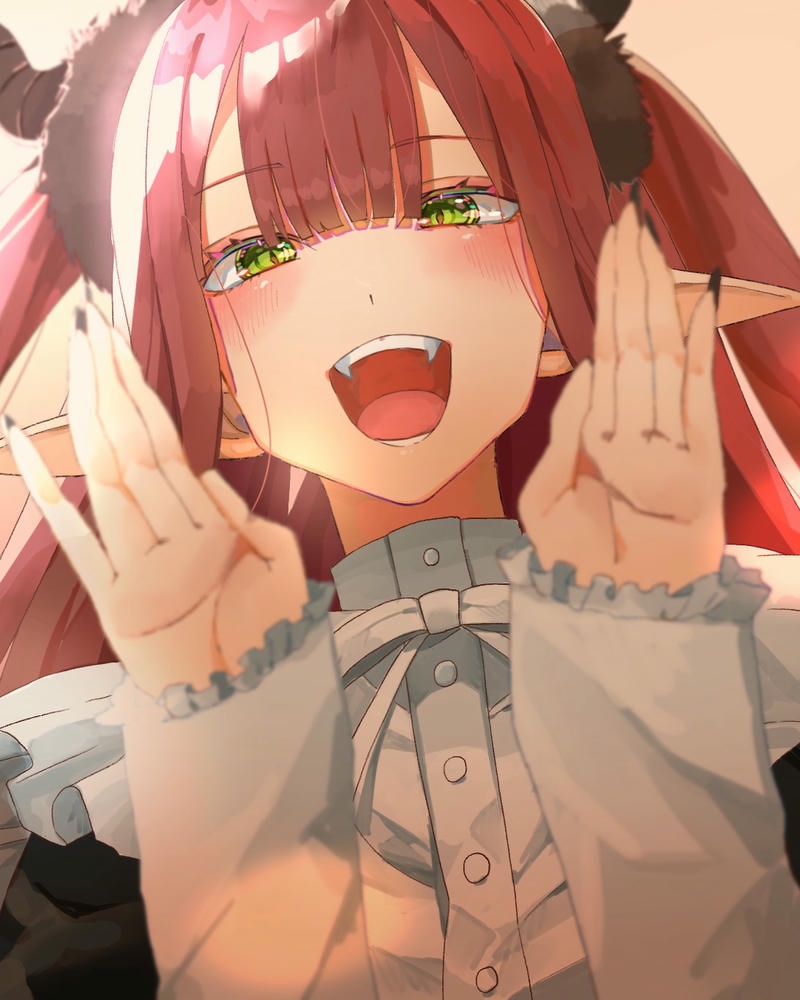 Hình ảnh anime ác quỷ lạnh lùng tóc đỏ cười nhe răng