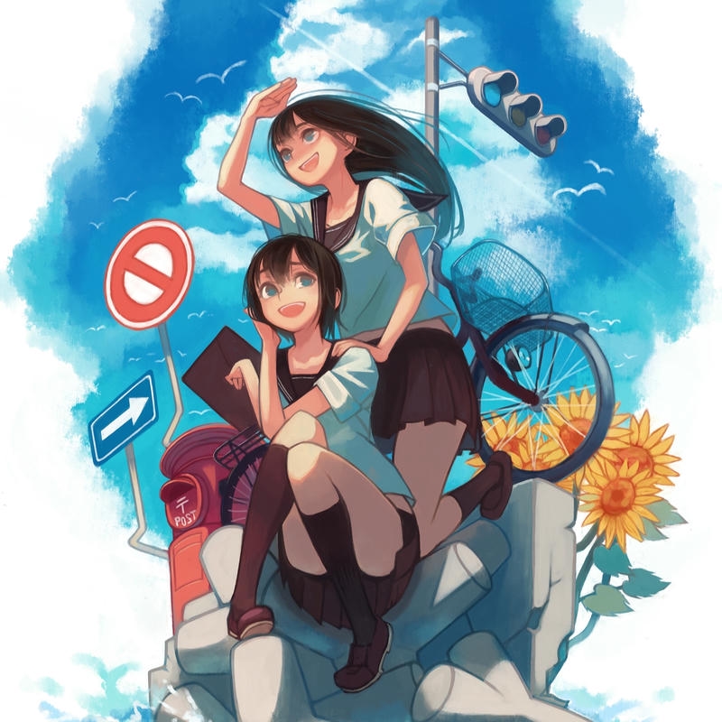 Hình ảnh avatar hoa hướng dương cặp đôi ngồi dưới trời xanh