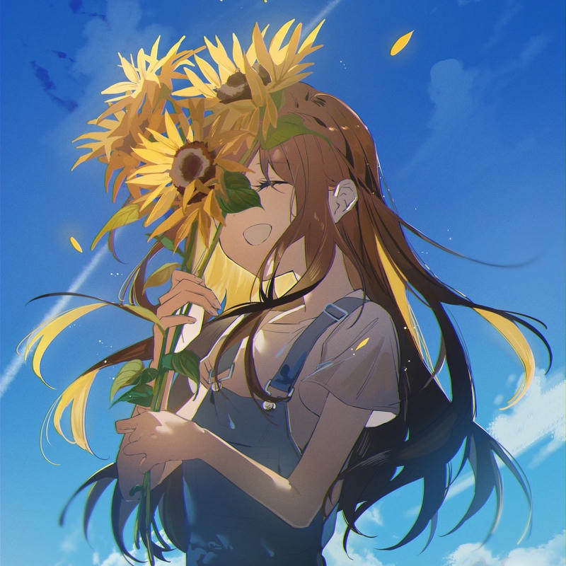 Hình ảnh avatar hoa hướng dương cô gái tóc nâu dịu dàng