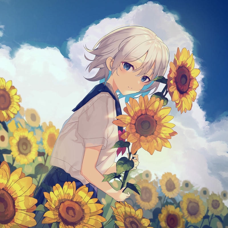 Hình ảnh avatar hoa hướng dương cô gái tóc ngắn cute