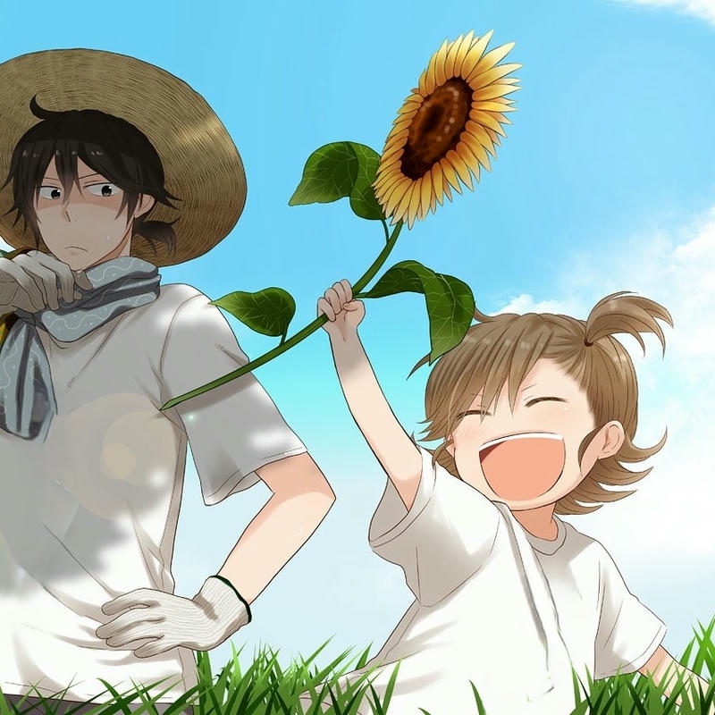 Hình avatar anime hoa hướng dương hai chàng trai vui vẻ