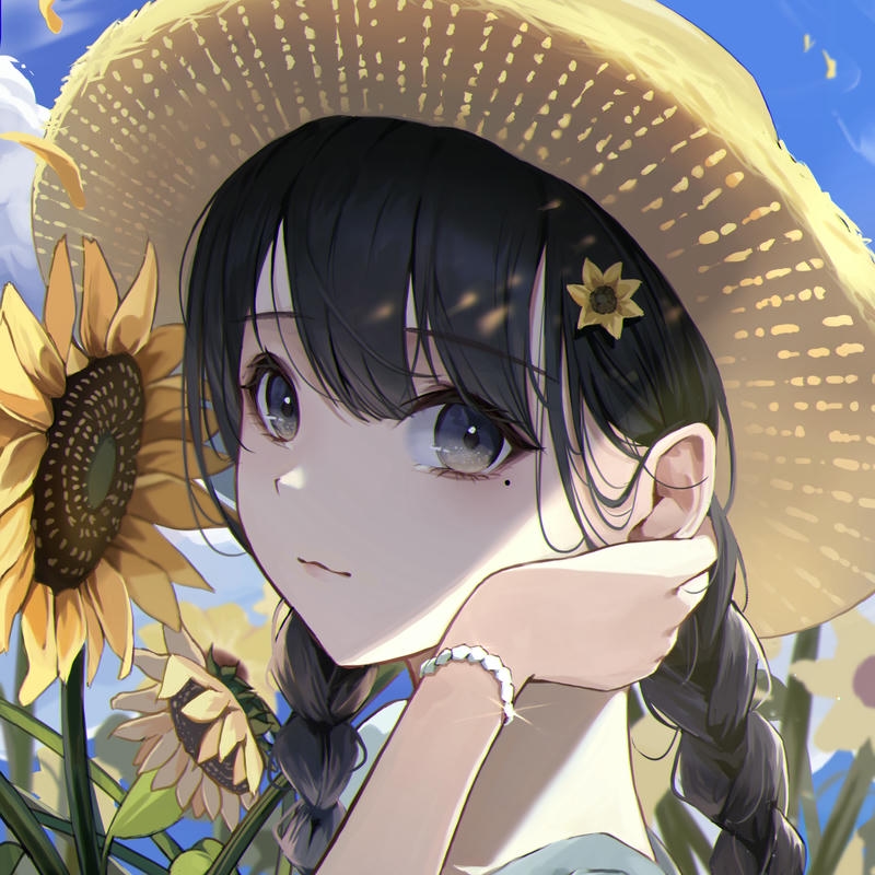 Hình avatar hoa hướng dương cận mặt cô gái mũ rơm