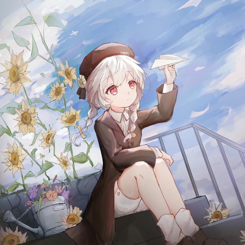 Hình avatar hoa hướng dương cô gái ngồi ghế trắng xinh